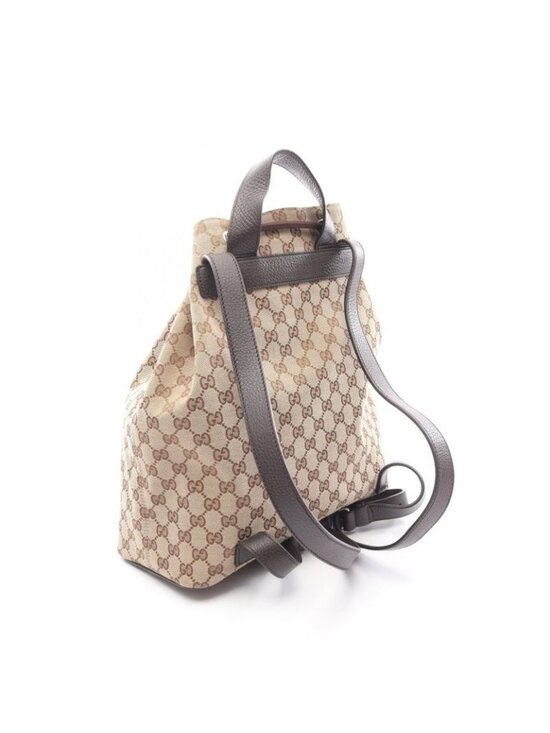 Gucci Backpack Beige Dark Brown Canvas Leather